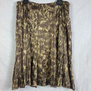 Lafayette 148 Silk Skirt Size 14 Brown A line Pleated Flare Geometric Print